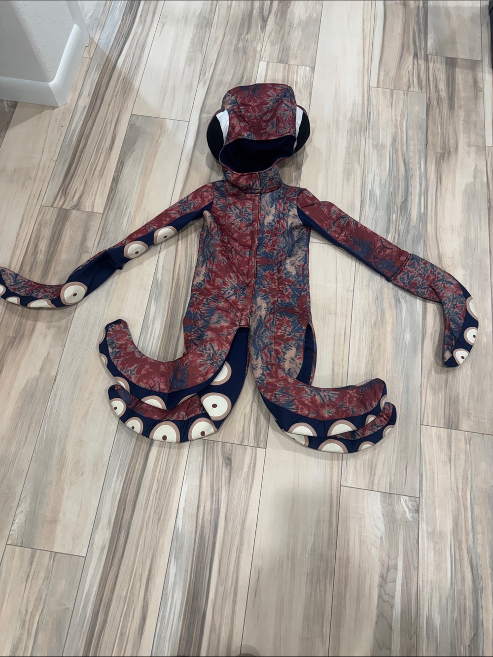 Chasing Fireflies Kids Octopus Costume - Navy and Red Hooded Bodysuit - Size 4-6